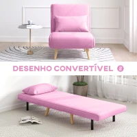 HOMCOM Sofá Cama Individual  Estofado em Linho com Encosto Ajustável em 5 Posições e Almofada Sofá Cama Pequeno 72x75x85 cm Rosa(m-4)
