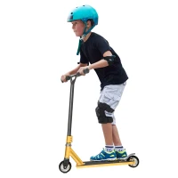 HOMCOM Stunt Scooter für Kinder 360° Lenkung über 14 Jahre alt Kick Scooter Fun Scooter mit Deck Gummigriffe Hinterradbremse ABEC-7 Kugellagern Aluminium 100mm PU Räder Gold 65 x 48,5 x 83 cm(m-1)