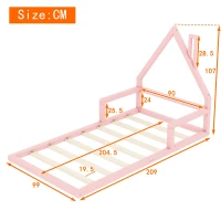Letto per Bambini 4+ Anni a Forma di Casa, Senza Materasso, 90x200 cm, Rosa(m-3)