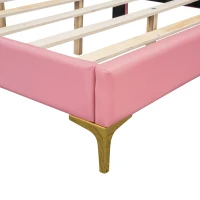 Letto Imbottito con Rete a Doghe, Letto con Testiera Comfort in Pelle PU, Letto per Cameretta per Bambine +6 Anni, Senza Materasso, 140×200 cm, Rosa(m-10)