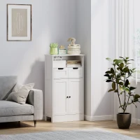 kleankin Badkamerkast met 2 Laden, Deur, 60 x 30 x 109 cm, Wit(m-7)