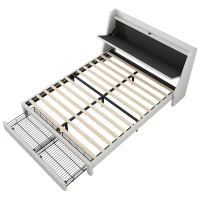 Lit rembourré 140x200 cm, avec rangement intégré dans la tête de lit, prise USB, et tiroirs au pied, sans matelas, Beige(m-8)