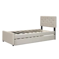 Lit gigogne 90x200 cm ,avec sommier à lattes et tiroir roulant,sans matelas, Beige(m-7)