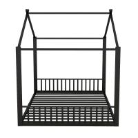Cama para niño 140×200 cm, cama de hierro en forma de casa, sin colchón, Negro(m-9)