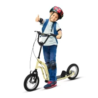 HOMCOM Kinderroller ab 5 Jahre Scooter Kinderscooter Tretroller Cityroller Kinder Roller Kickboard mit Luftreifen 12 Zoll Gummi Aluminium Beige 120 x 58 x 85-95 cm(m-1)
