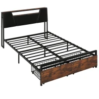 Lit multifonction 140×200 cm, avec éclairage d'ambiance changeant de couleur, prise USB et tiroirs de rangement, sans matelas, Brun(m-8)