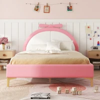 Letto Imbottito con Rete a Doghe, Letto con Testiera Comfort in Pelle PU, Letto per Cameretta per Bambine +6 Anni, Senza Materasso, 140×200 cm, Rosa(m-6)