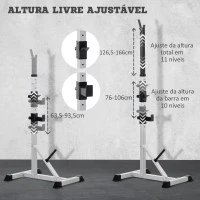 HOMCOM Suporte para Barras de Pesos Ajustável 2 Peças de Aço Treinamento em Casa Peso 200 kg 58,5x75,5x136-176 cm  Prata e Preto(m-5)