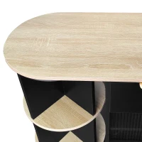 Anrichte Aufbewahrung 130 cm Freistehende mit LED-Leuchten und Glastür Schwarz(m-6)