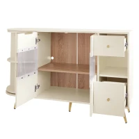 Buffet autoportant de rangement, avec Portes en Verre et Éclairages LED, 130×40×80 cm, Beige(m-9)