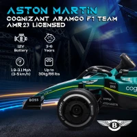 AIYAPLAY Aston Martin Licensed 12V Kids Ride on Racing Kart w/ Bluetooth, 4 Suspension Wheels, Music Lights Horn, Green(m-4)