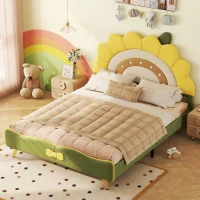 Lit pour enfant 140×200 cm, forme de tournesol, décoration avec nœuds,sans matelas, Jaune(m-1)