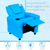 HOMCOM Kids Recliner Chair, PU Leather with Adjustable Backrest, Footrest, Padded Headrest, Blue(m-6)