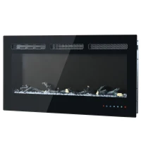 Wand- und Einbau-Elektrokamin, Kristall- und Holzset, Fernbedienung & Touchscreen, 106,5×46,5×12 cm, Schwarz(m-2)