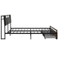 Lit multifonction 140×200 cm, avec éclairage d'ambiance changeant de couleur, prise USB et tiroirs de rangement, sans matelas, Brun(m-9)