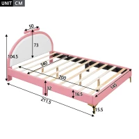 Letto Imbottito con Rete a Doghe, Letto con Testiera Comfort in Pelle PU, Letto per Cameretta per Bambine +6 Anni, Senza Materasso, 140×200 cm, Rosa(m-3)
