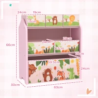 AIYAPLAY 3-Tier Kids Toy Storage Unit with 6 Removable Storage Boxes, for Playroom, Bedroom, Children's Room, Nursery, Pink(m-3)