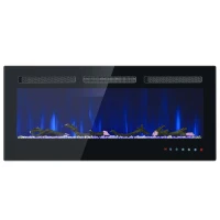 Wand- und Einbau-Elektrokamin, Kristall- und Holzset, Fernbedienung & Touchscreen, 106,5×46,5×12 cm, Schwarz(m-7)