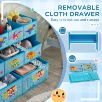 AIYAPLAY 3-Tier Kids Storage Unit with 9 Non-Woven Fabric Boxes for Toys, Books for Bedroom, Nursery, Blue(m-5)