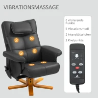 HOMCOM Massagestoel met Kruk, Verstelbare Rugleuning, USB-laadpoort, Lederlook, tot 150 kg, Zwart(m-4)