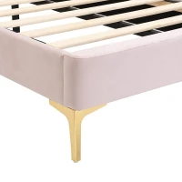 Letto imbottito con testiera curva in velluto,90×200 cm, senza materasso, Rosa(m-8)