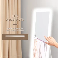 HOMCOM Espelho de Pé com Luz LED 40x160 cm Espelho de Corpo Inteiro com Iluminação de 3 Cores Tátil Função de Memória Branco(m-5)