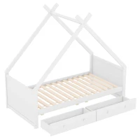 Letto a Casetta per Bambini con 2 Cassetti Estraibili, Letto per Cameretta in Legno e MDF, Senza Materasso, 90×200 cm, Bianco(m-11)