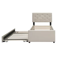 Lit gigogne 90x200 cm ,avec sommier à lattes et tiroir roulant,sans matelas, Beige(m-8)