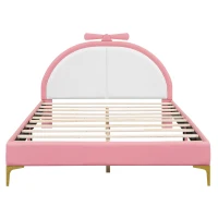 Letto Imbottito con Rete a Doghe, Letto con Testiera Comfort in Pelle PU, Letto per Cameretta per Bambine +6 Anni, Senza Materasso, 140×200 cm, Rosa(m-2)