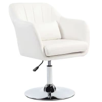 HOMCOM Cadeira de Escritório Giratória 360° Tamborete de Bar Cozinha Cabeleireiro com Encosto Envolvente Altura Ajustável 60x60x79-91 cm Branco(m-11)
