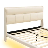 Letto imbottito moderno, con design sospeso e luce sensore, 140×200 cm,senza materasso,Beige(m-6)