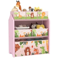AIYAPLAY 3-Tier Kids Toy Storage Unit with 6 Removable Storage Boxes, for Playroom, Bedroom, Children's Room, Nursery, Pink(m-1)