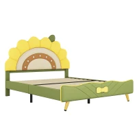 Lit pour enfant 140×200 cm, forme de tournesol, décoration avec nœuds,sans matelas, Jaune(m-8)