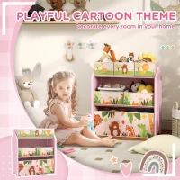 AIYAPLAY 3-Tier Kids Toy Storage Unit with 6 Removable Storage Boxes, for Playroom, Bedroom, Children's Room, Nursery, Pink(m-8)