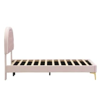 Letto imbottito con testiera curva in velluto,90×200 cm, senza materasso, Rosa(m-10)