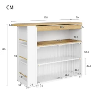 Table de bar extensible avec rangement, avec LED, Table haute bistrot îlot de cuisine, Grand espace de rangement, 138-204×39×105 cm, Blanc(m-3)