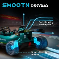 AIYAPLAY Aston Martin Licensed 12V Kids Ride on Racing Kart w/ Bluetooth, 4 Suspension Wheels, Music Lights Horn, Green(m-5)