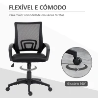 HOMCOM Cadeira de Escritório de Malha Giratória com Altura Ajustável Função Basculante e Apoio para os Braços 57x55x89-109 cm Preto(m-7)