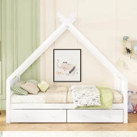 Letto a Casetta per Bambini con 2 Cassetti Estraibili, Letto per Cameretta in Legno e MDF, Senza Materasso, 90×200 cm, Bianco(m-5)