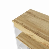 Table de bar extensible avec rangement, avec LED, mobile, Table haute bistrot îlot de cuisine, 138-204×39×105 cm, Blanc(m-6)