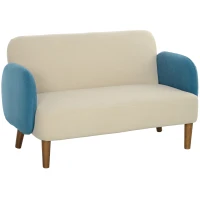 HOMCOM Two-Seater Velvet-Feel Mid Century Sofa - Cream/Blue(m-1)