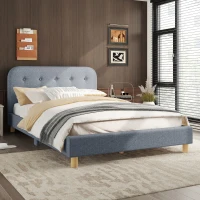 Letto matrimoniale imbottito, tessuto di lino, senza materasso,140×200 cm, Grigio(m-5)