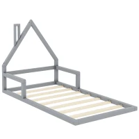 Letto Montessori a Forma di Casetta con Doghe in Legno, Letto per Cameretta per Bambini 4+ Anni, Senza Materasso, 90x200 cm, Grigio(m-10)