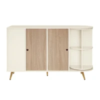 Buffet autoportant de rangement, avec Portes en Verre et Éclairages LED, 130×40×80 cm, Beige(m-11)