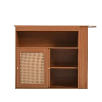 Multifunktionaler Bartisch mit Stauraum ausziehbar mit Rattangeflecht Türfronten und verstellbaren Ablagen für zuhause Braun(m-10)