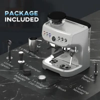 HOMCOM 15 Bar Coffee Machine, with Adjustable Grind, Steamer and Accessories - Silver Colour(m-9)