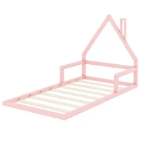 Letto per Bambini 4+ Anni a Forma di Casa, Senza Materasso, 90x200 cm, Rosa(m-8)