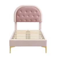 Letto imbottito con testiera curva in velluto,90×200 cm, senza materasso, Rosa(m-2)