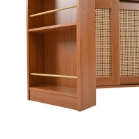 Multifunktionaler Bartisch mit Stauraum ausziehbar mit Rattangeflecht Türfronten und verstellbaren Ablagen für zuhause Braun(m-9)