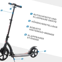 HOMCOM Roller Tretroller Kickscooter Klapproller, klappbar, Stoßdämpfer, ab 14 Jahren, Schwarz(m-4)